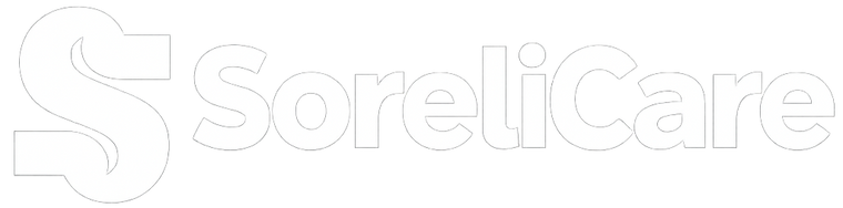 SoreliCare logo in white on a white background